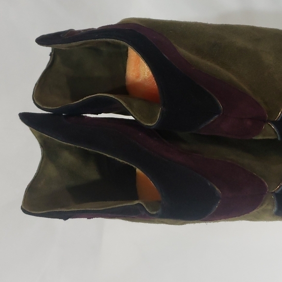 NWT GRAZIA Suede Patchwork Kitten Heel Slouchy Tall Boots Made in Spain - Picture 9 of 10